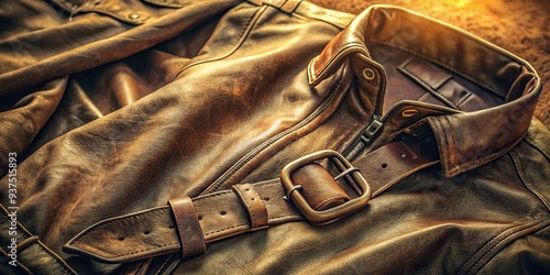 Worn Leather Khaki Earth Tones Vintage High Angle Warm Morning Light Nostalgic Feel photo