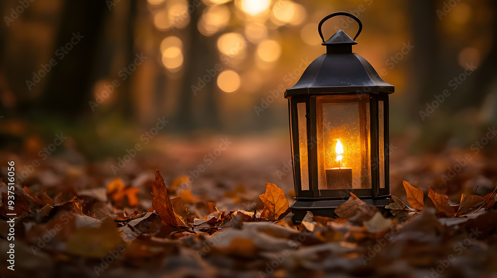 . In a quiet forest, a lantern shines brightly, creating a warm beacon of light in the midst of the dense trees . In a quiet forest, a lantern shines brightly, creating a warm beacon of light in the midst of the dense trees