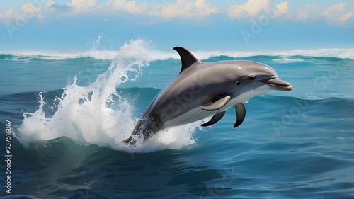 A playful dolphin leaping out of the ocean waves.