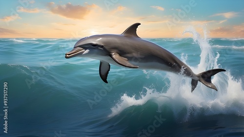 A playful dolphin leaping out of the ocean waves.