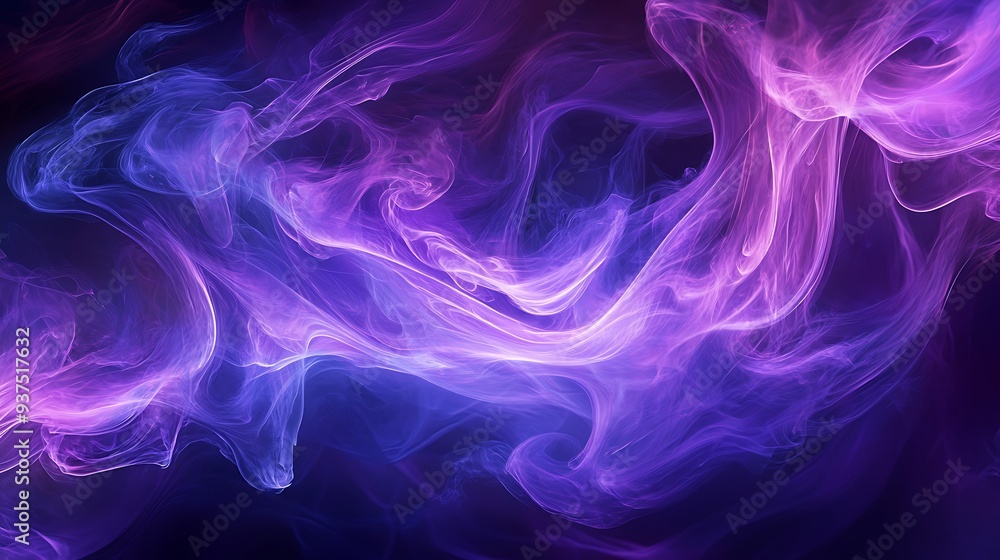 Abstract background with purple and blue flowing smoke-like forms against a dark backdrop. Abstract background with purple and blue flowing smoke-like forms against a dark backdrop.