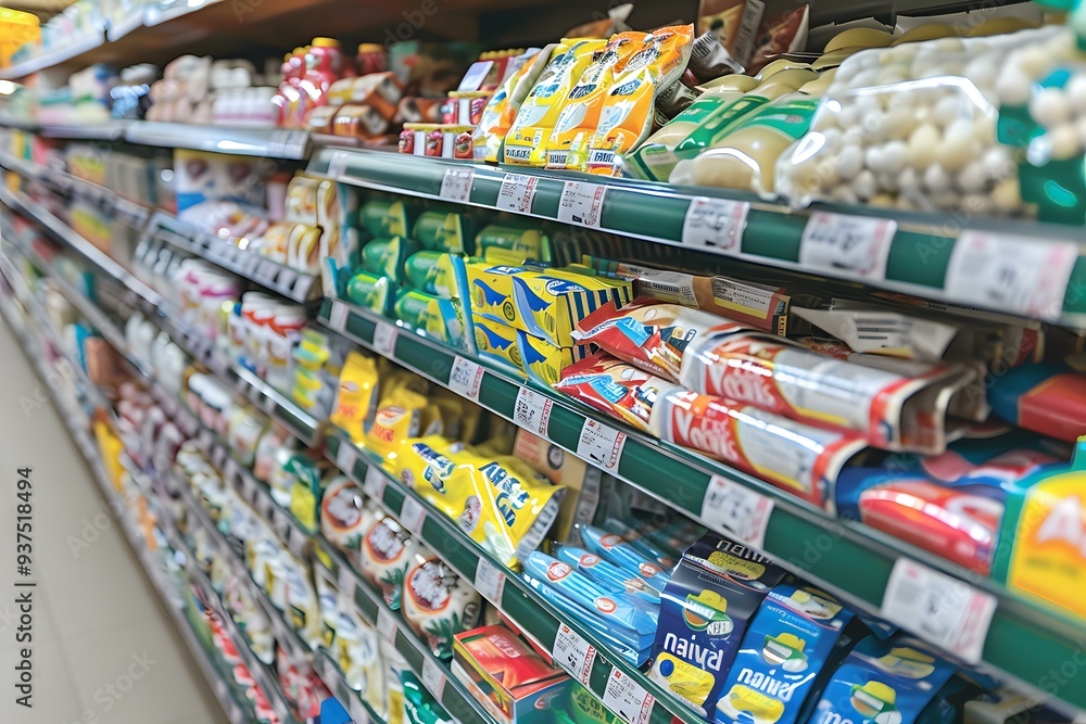 Fototapeta premium Supermarket Shelves with Variety of Products
