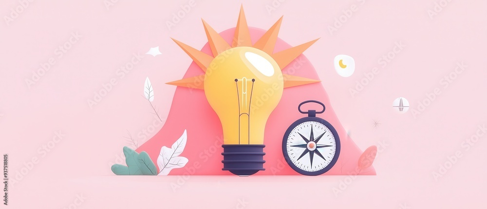 Lightbulb and Compass Inspiration and Direction Concept Lightbulb and Compass Inspiration and Direction Concept
