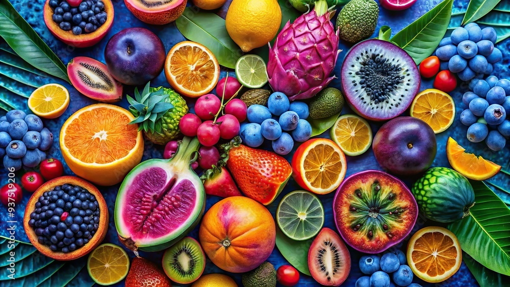Vibrant Indigo Tropical Fruit Fresh Exotic Colorful Playful Overlapping Textures Vibrant Indigo Tropical Fruit Fresh Exotic Colorful Playful Overlapping Textures