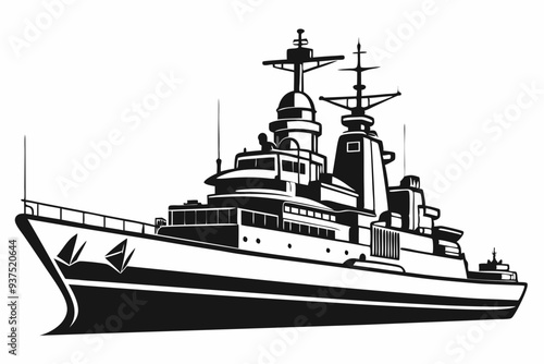 warship silhouette vector illustration, battleship black color