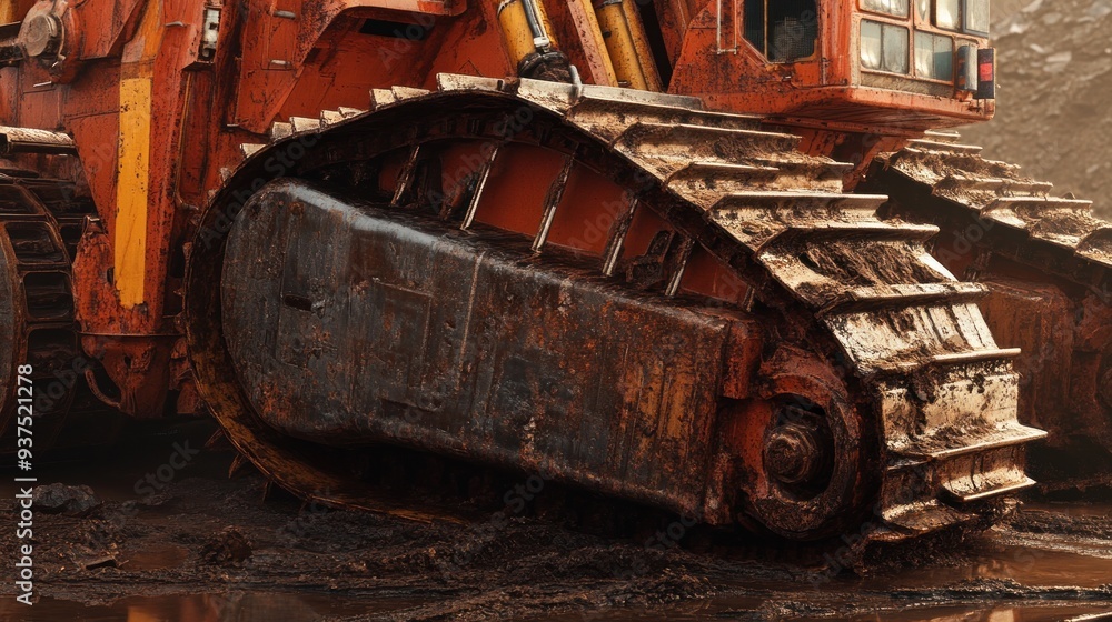 Closeup of a Crawler Tractor's Track and Mud Closeup of a Crawler Tractor's Track and Mud