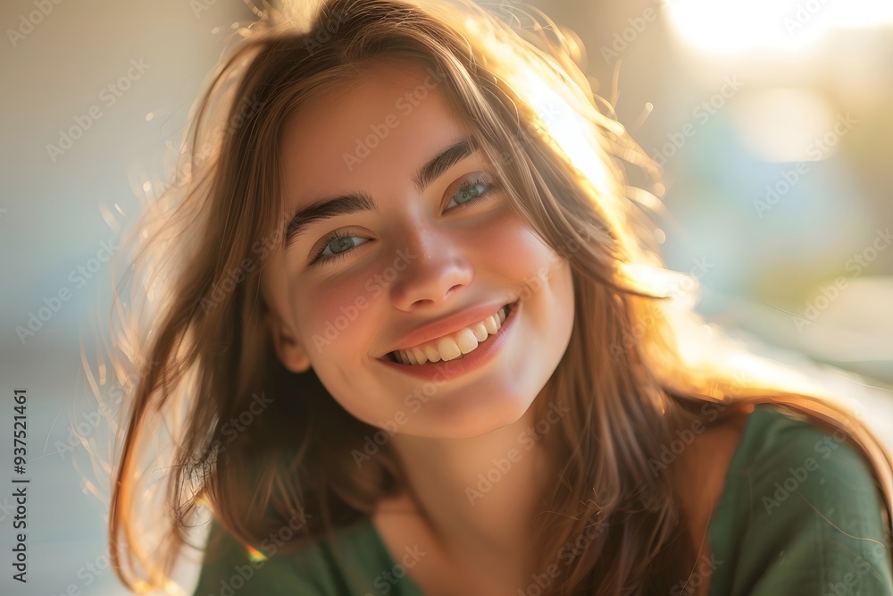 Blonde Woman with Natural Light Smiling Outdoors Blonde Woman with Natural Light Smiling Outdoors