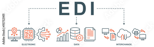 EDI Banner web : Vector Icon Illustration Concept for Electronic Data Interchange of Business Documents in Standard Format