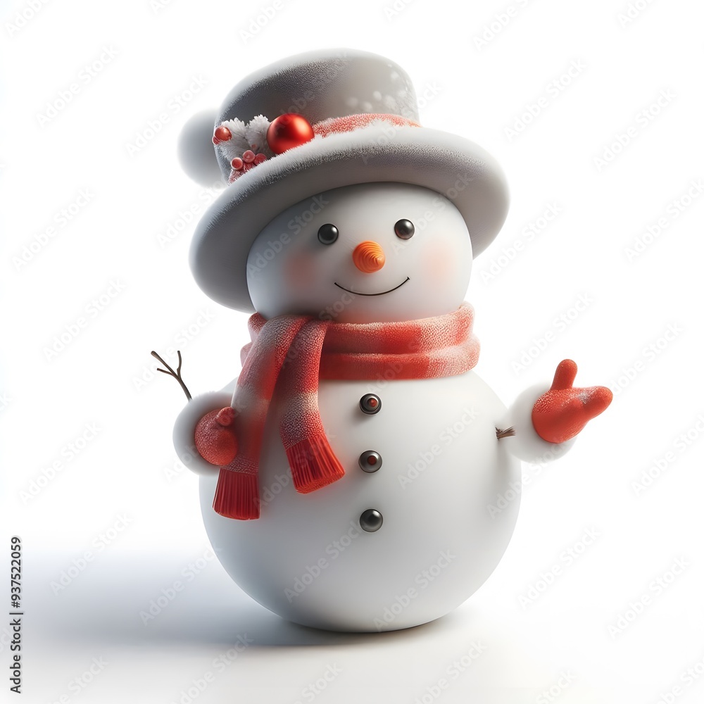 Cute Laughing Snowman with Wool Hat & Scarf - Photorealistic Winter Scene with Bokeh Lights, isolated on a white background Cute Laughing Snowman with Wool Hat & Scarf - Photorealistic Winter Scene with Bokeh Lights, isolated on a white background