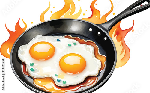 frying fried egg with fire flame4