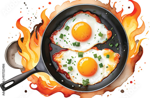frying fried egg with fire flame1