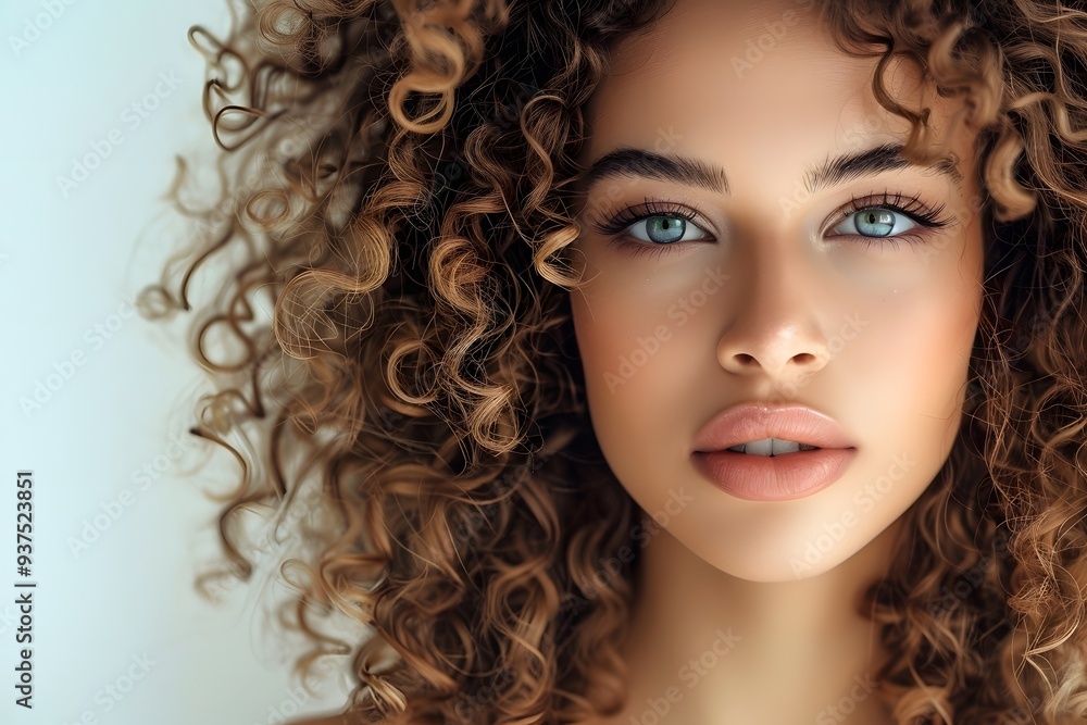 Close-up of Woman with Curly Blonde Hair and Blue Eyes Close-up of Woman with Curly Blonde Hair and Blue Eyes