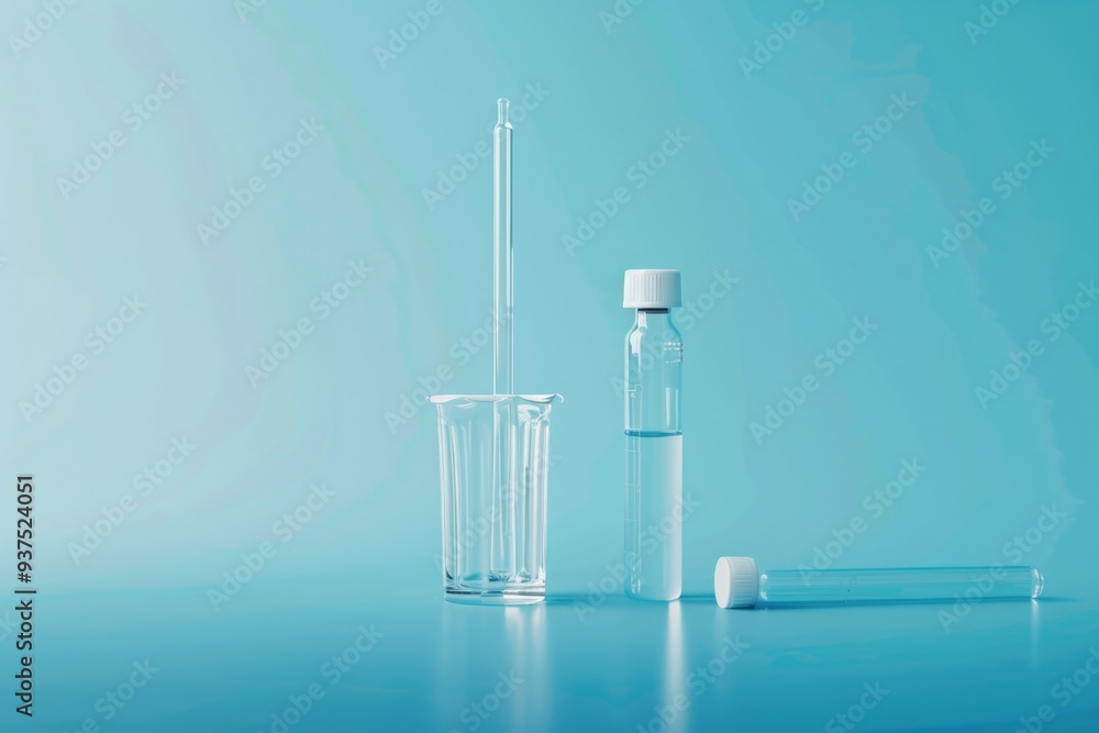 Pipette and test tube on blue background