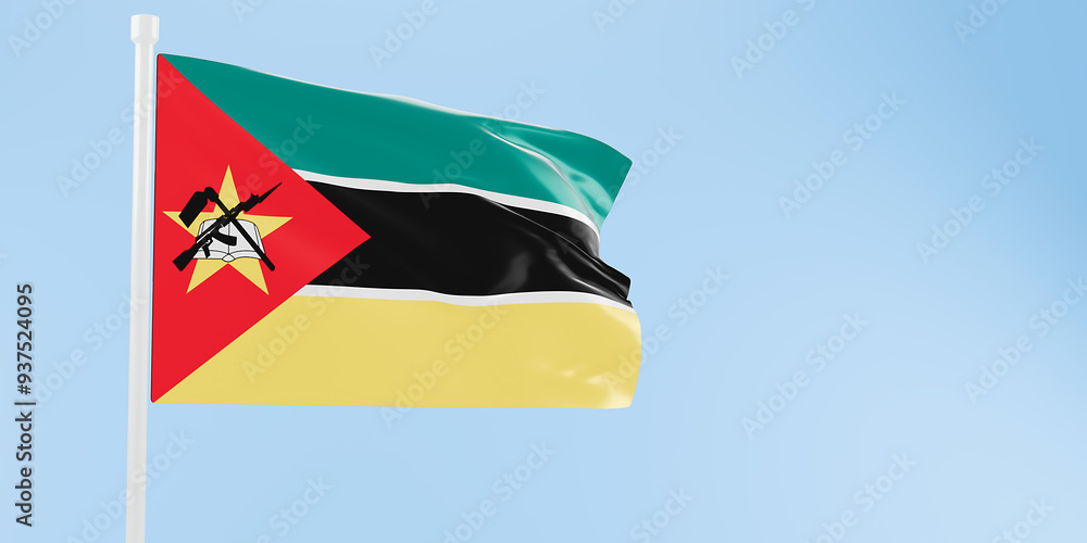 Mozambique flag of silk-3D illustration. 3d render. Mozambique flag of silk-3D illustration. 3d render.