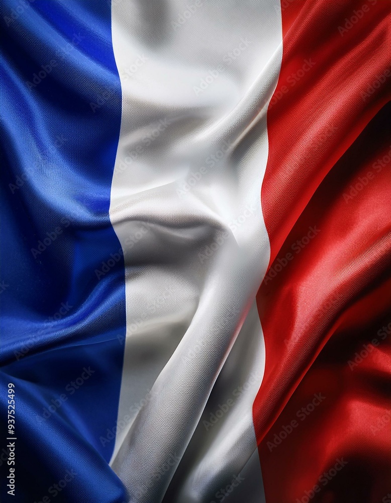 Fototapeta premium A crisp, highly detailed French flag, with each blue, white, and red stripe showing realistic fabric texture and lighting,