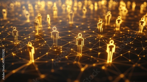 A network of glowing figures interconnected by lines, representing a community or social network.