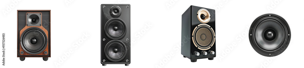 Exploring the variety of speakers showcased in a music studio, on the Transparent background, PNG Format Exploring the variety of speakers showcased in a music studio, on the Transparent background, PNG Format