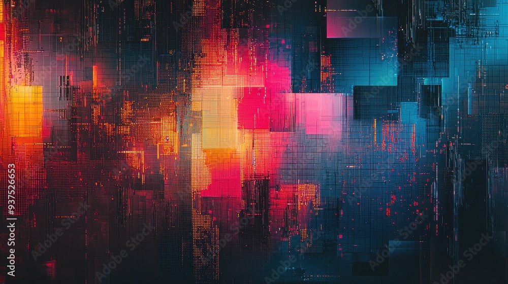 Obraz premium Vibrant Digital Cityscape Abstract Artwork