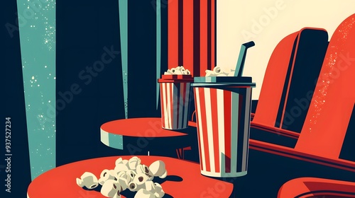 Obraz na płótnie Depict a retro-themed movie night deal in minimalist style AI generated illustration w salonie