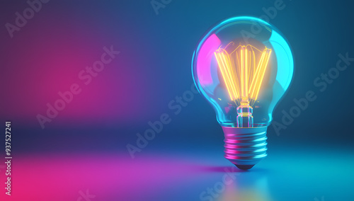 Glowing Neon Light Bulb Symbolizing Innovation and Creative Energy