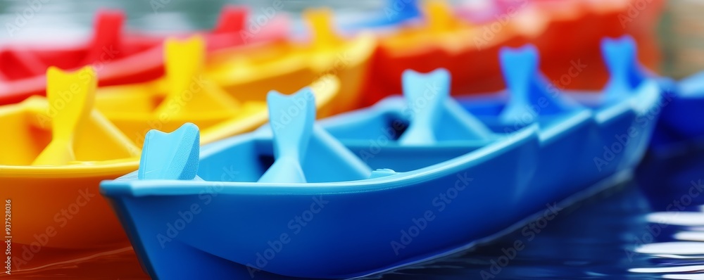 Colorful toy boats in a row. Colorful toy boats in a row.