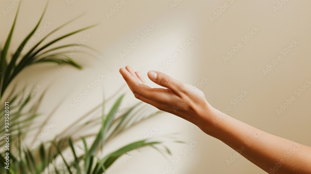 Naklejka premium Detail shot of a hand clapping in a minimalist environment AI generated illustration