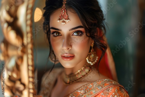 Elegant Indian Woman in Traditional Jewelry and Sari