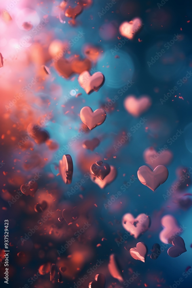 Dreamy 3D abstract background featuring floating hearts AI generated illustration Dreamy 3D abstract background featuring floating hearts AI generated illustration