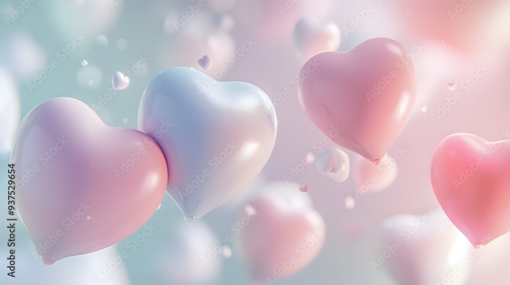 Dreamy pastel abstract background with floating heart shapes in 3D design AI generated illustration Dreamy pastel abstract background with floating heart shapes in 3D design AI generated illustration