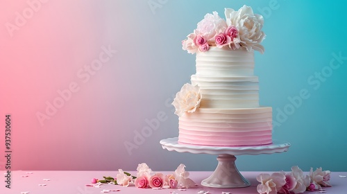 Enhanced focus on a minimalistic cake design against an ombr background AI generated illustration photo