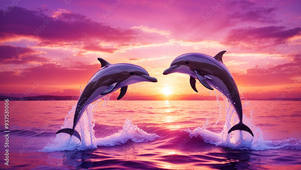 two dolphins jumping into the water two dolphins jumping into the water