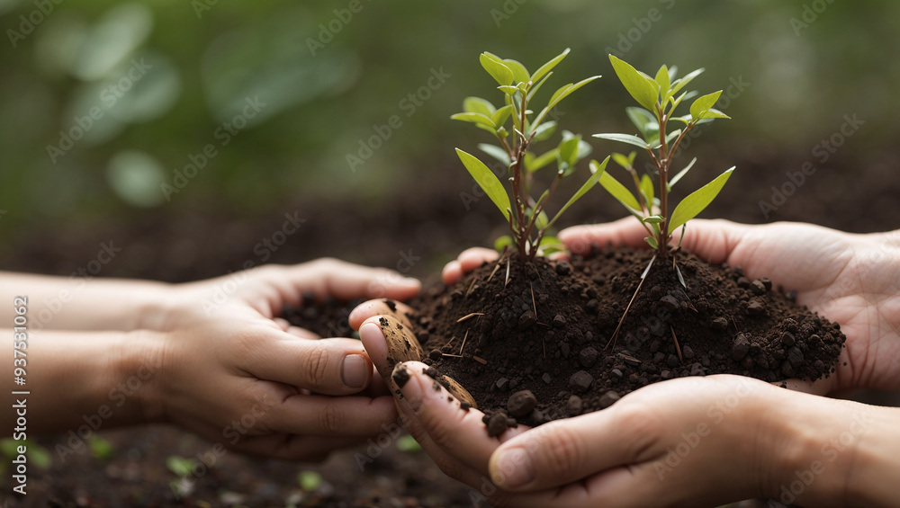 Fototapeta premium This_image_shows_two_small_plants_growing_in_the_hands