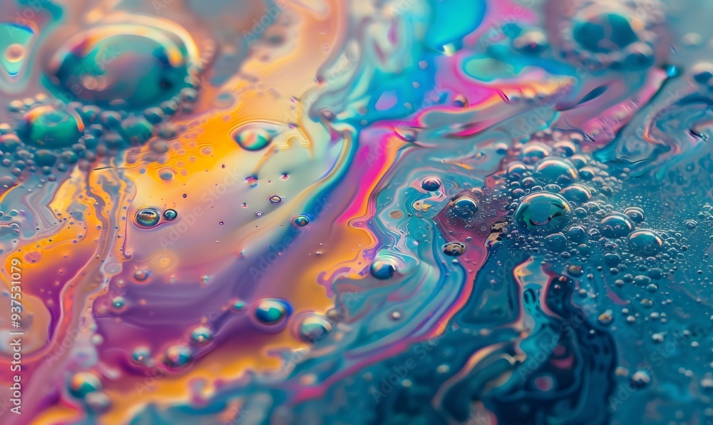 Abstract background texture of iridescent paints. Soap bubble. 