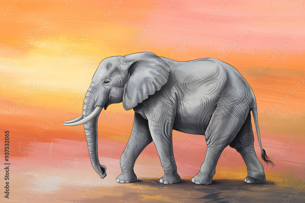 Obraz premium Elephant at Dawn: Abstract Animal Art Wall Mural Wallpaper