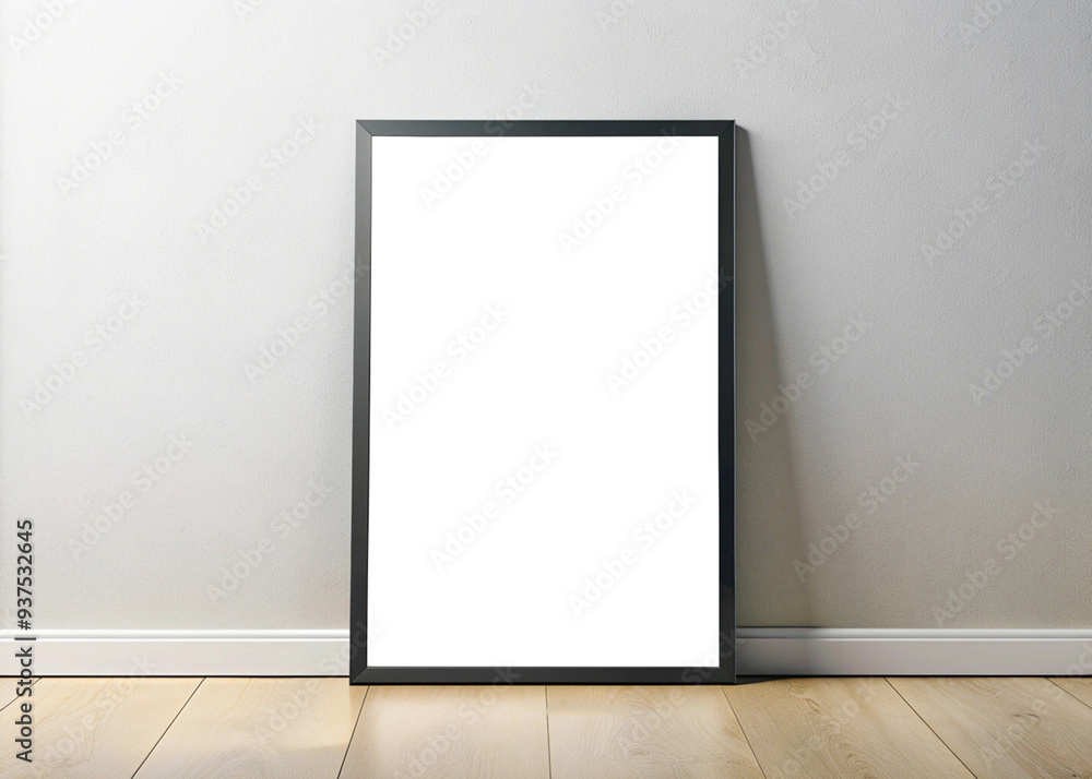 A Vertical Frame For Wall Art or Poster Mockup on Light Wood Floor A Vertical Frame For Wall Art or Poster Mockup on Light Wood Floor