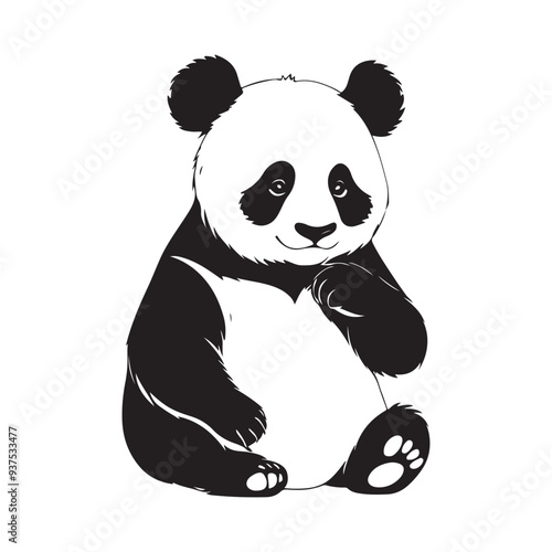 Panda line art vector silhouette with white Background