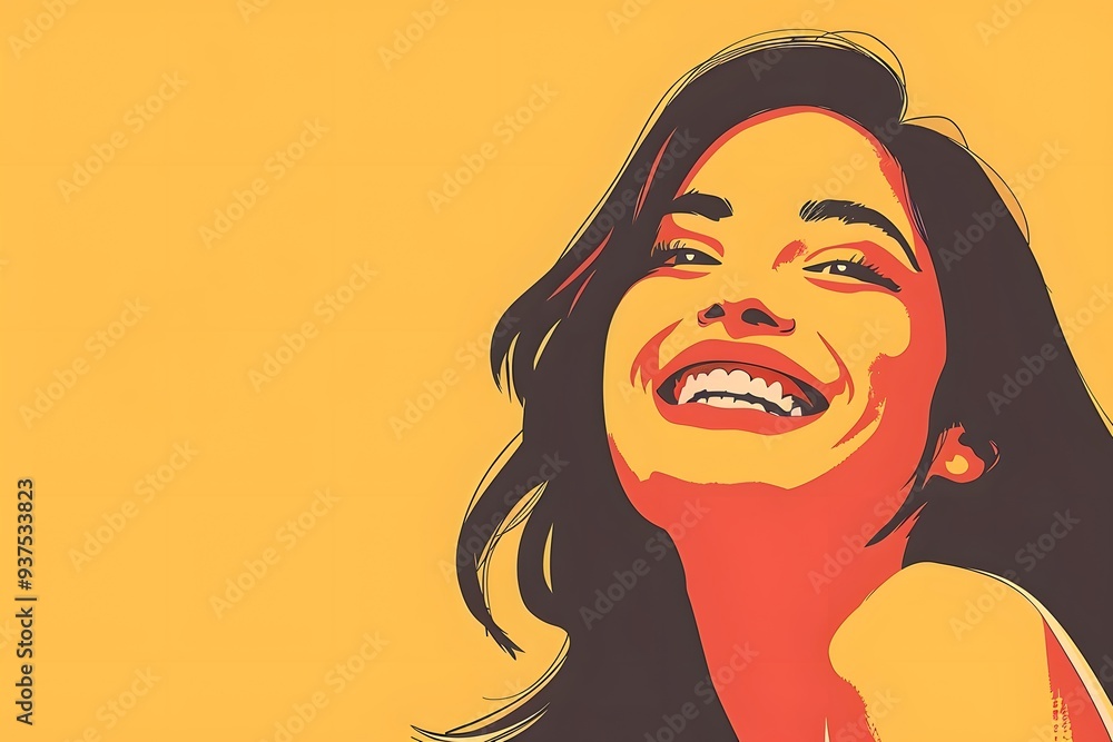 Joyful Woman Portrait on Yellow Background Vector Art Joyful Woman Portrait on Yellow Background Vector Art