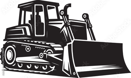 Bulldozer heavy construction equipment silhouette flat vector illustration isolated on a white background