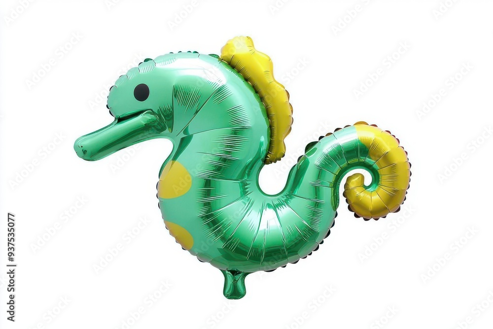 Fototapeta premium Vibrant green balloon in the shape of a seahorse, perfect for underwater-themed parties and celebrations.