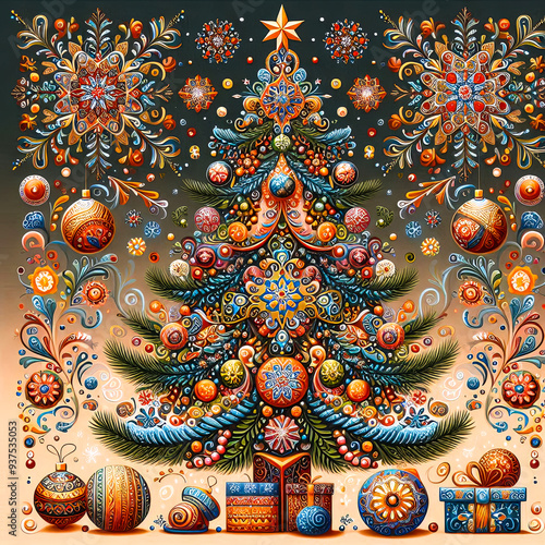 Wallpaper Mural Fantasy Christmas patterns and ornaments for design and creativity Torontodigital.ca