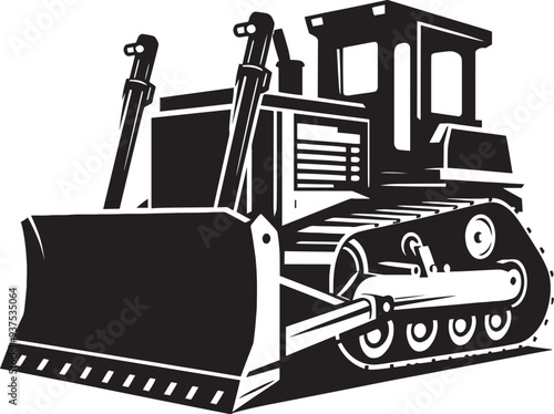 Bulldozer heavy construction equipment silhouette flat vector illustration isolated on a white background
