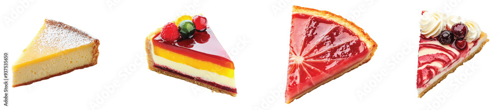 Delightful dessert slices showcasing vibrant layers and colors, on the Transparent background, PNG Format Delightful dessert slices showcasing vibrant layers and colors, on the Transparent background, PNG Format