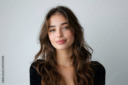 Pretty Woman with Simple Makeup and Casual Clothes  Smiling