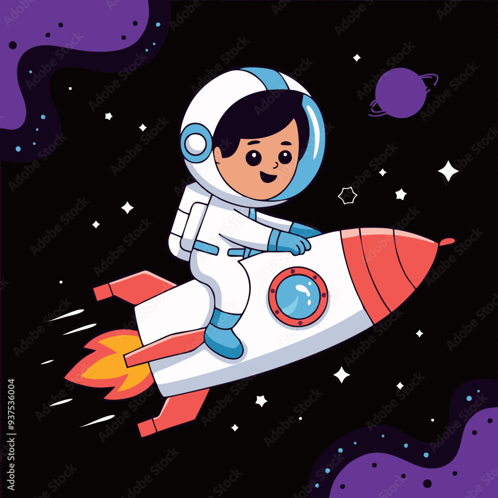 Sticker vector a boy child wearing astronaut suit riding rocket Sticker vector a boy child wearing astronaut suit riding rocket