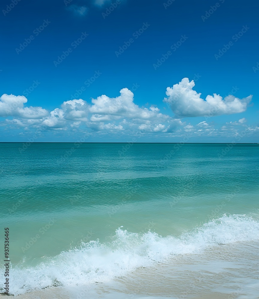 Blue Sky and White Clouds over Turquoise Ocean Water Blue Sky and White Clouds over Turquoise Ocean Water