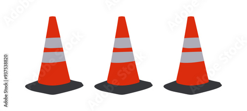 Danger warning, traffic cone isolated on white background. Traffic cone as a barrier or direction for road access or parking.