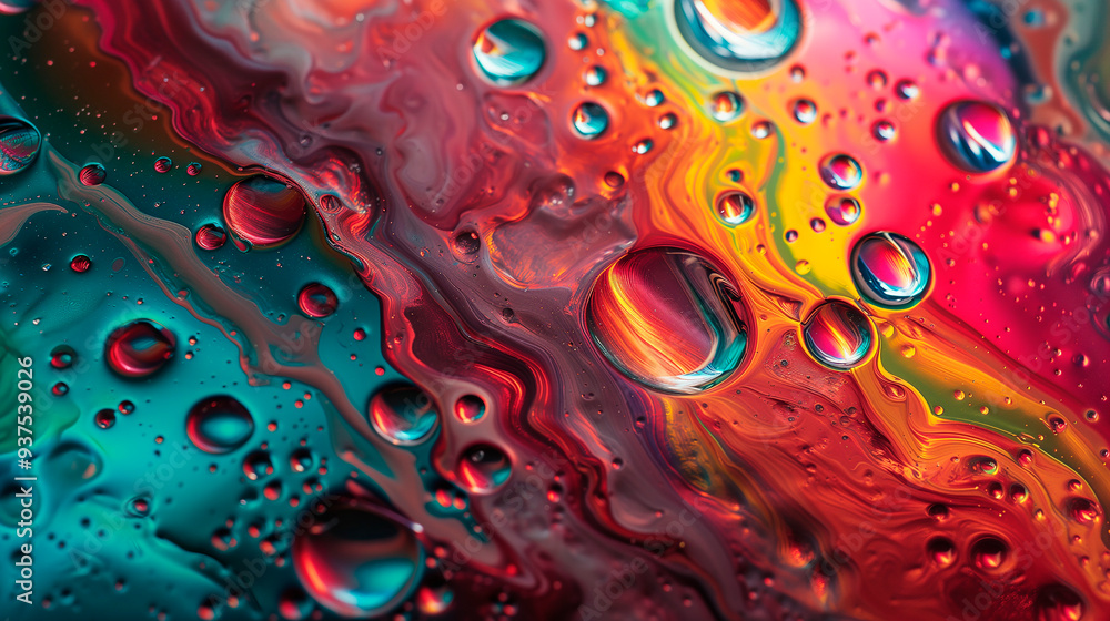 Abstract acrylic pour painting with red, purple, and gold colors. The colors swirl and blend together. Water drops. Abstract acrylic pour painting with red, purple, and gold colors. The colors swirl and blend together. Water drops.