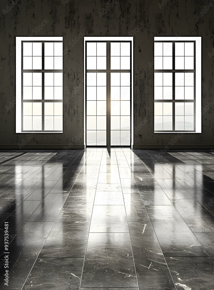 Empty Room With Large Windows and Sun Rays Empty Room With Large Windows and Sun Rays