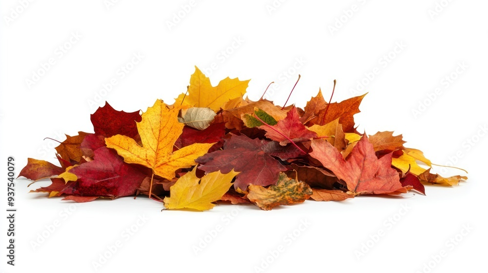 A Pile of Colorful Autumn Leaves on a White Background A Pile of Colorful Autumn Leaves on a White Background