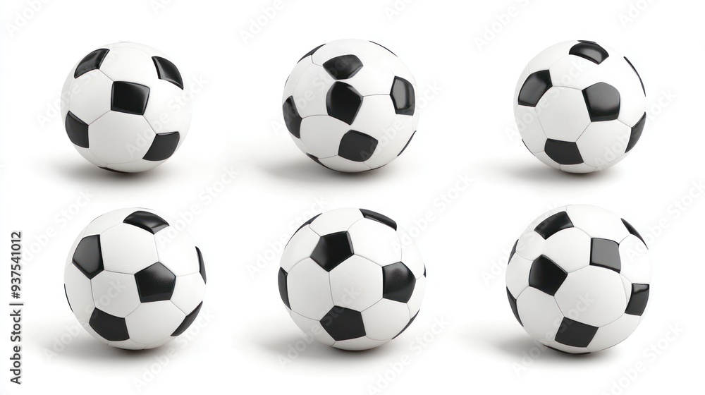 Six Soccer Balls in Various Positions Against a White Background Six Soccer Balls in Various Positions Against a White Background